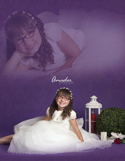composición fotos de estudio de niña con vestido de comunión